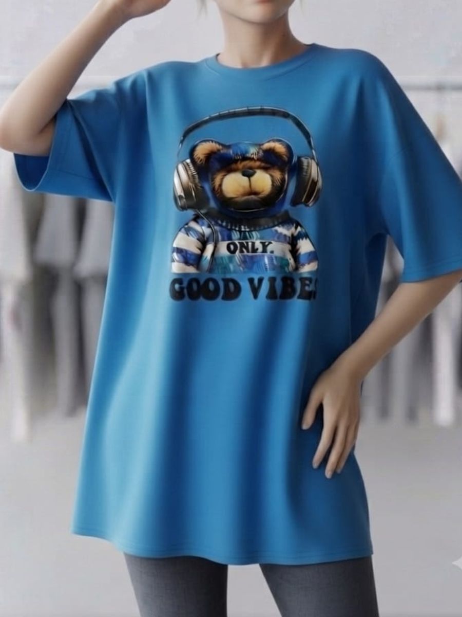 ModaFesta -Round Neck Half Sleeves Teddy Bear Graphic Print
